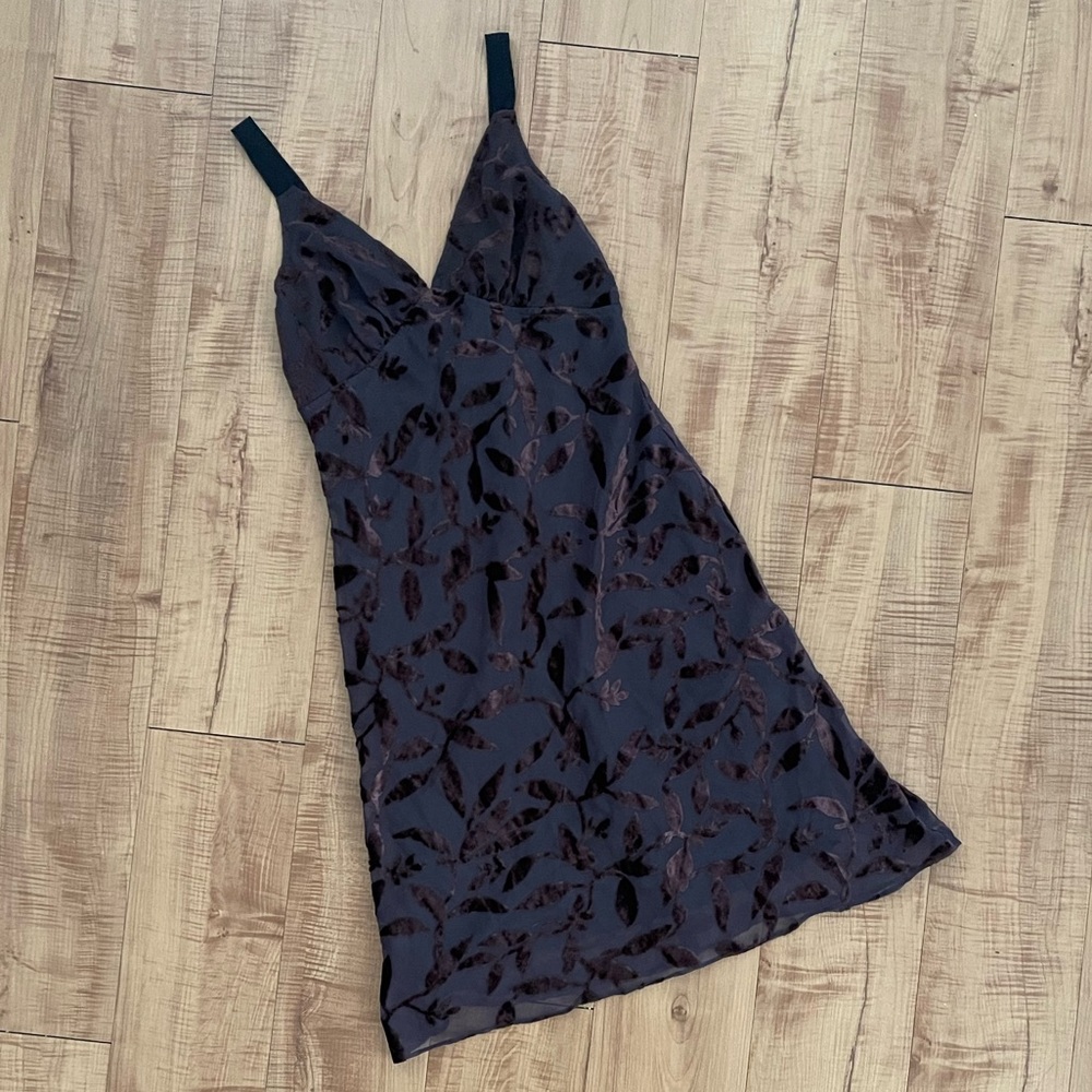 Elegant Brown Black Sheer Overlay Velvet Floral Dress